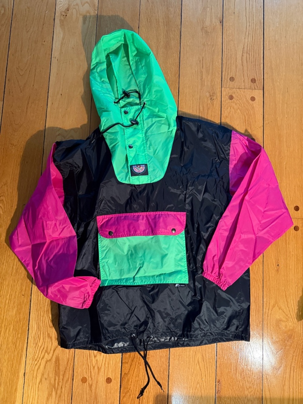 Neon Windbreaker Jacket - Black with Pink & Green